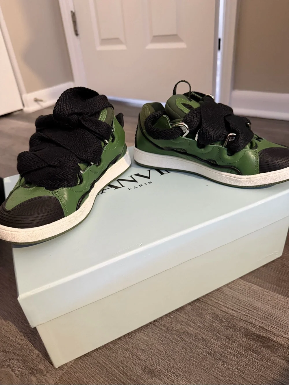 Lanvin Kids Olive Green and Black Low-Top Sneakers